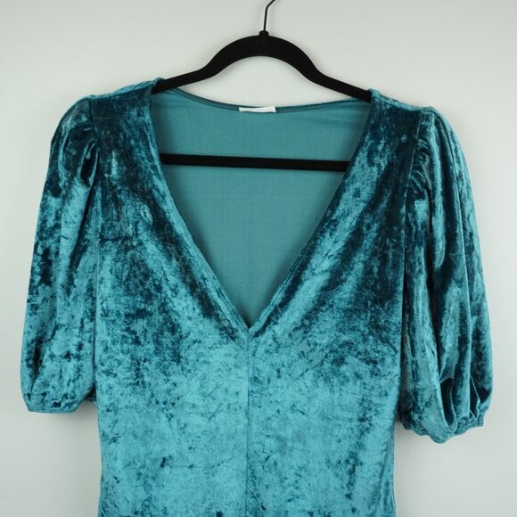 Intimately Free People Don't You Wish Teal Velour Bodysuit Top Size Small - Picture 4 of 11